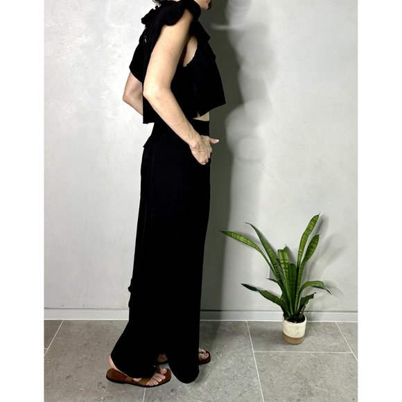 Black Linen Side Split Trousers - Bohemian Style Pants One Size - Picture 7 of 8